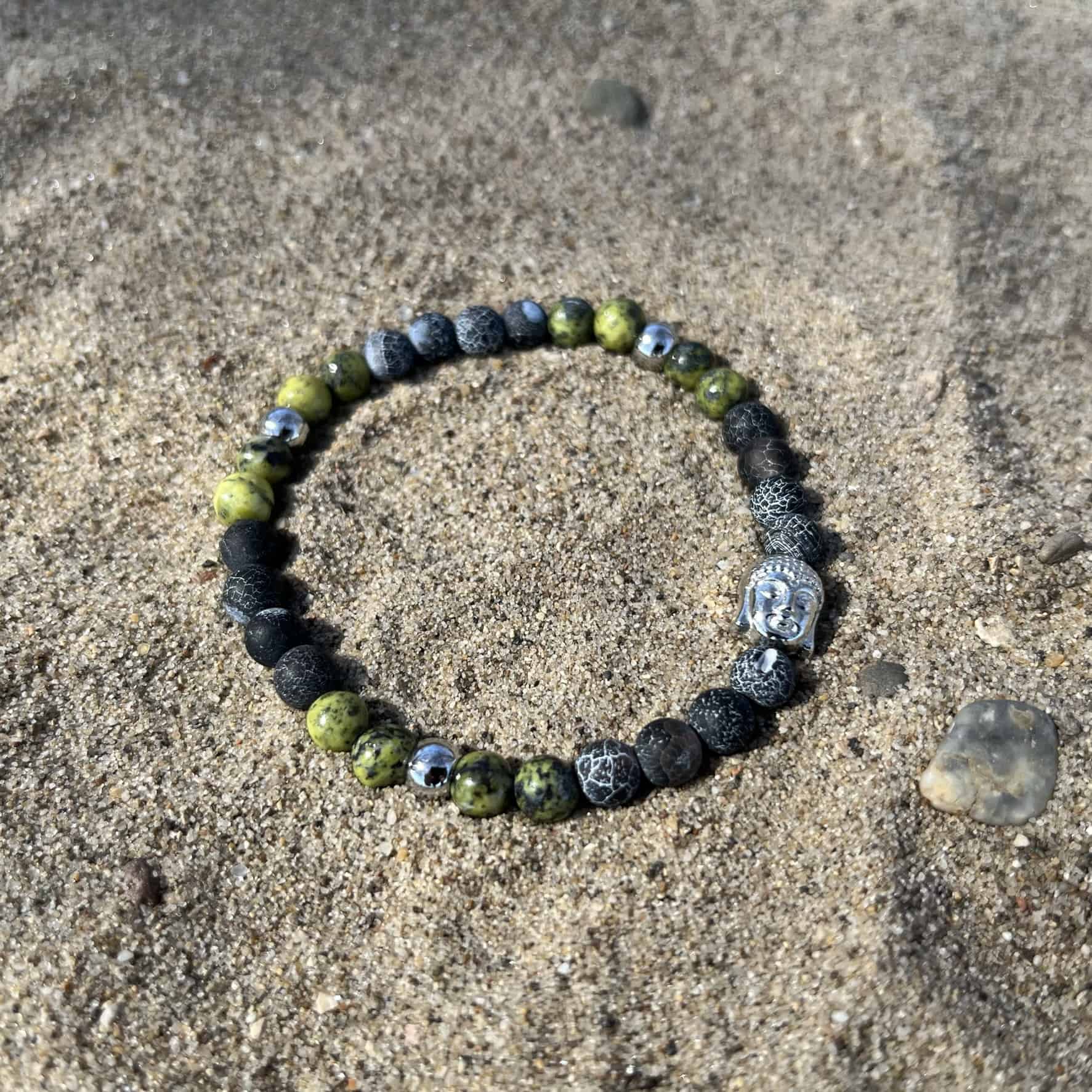 Chita szerpentin és fekete tűzachát karkötő