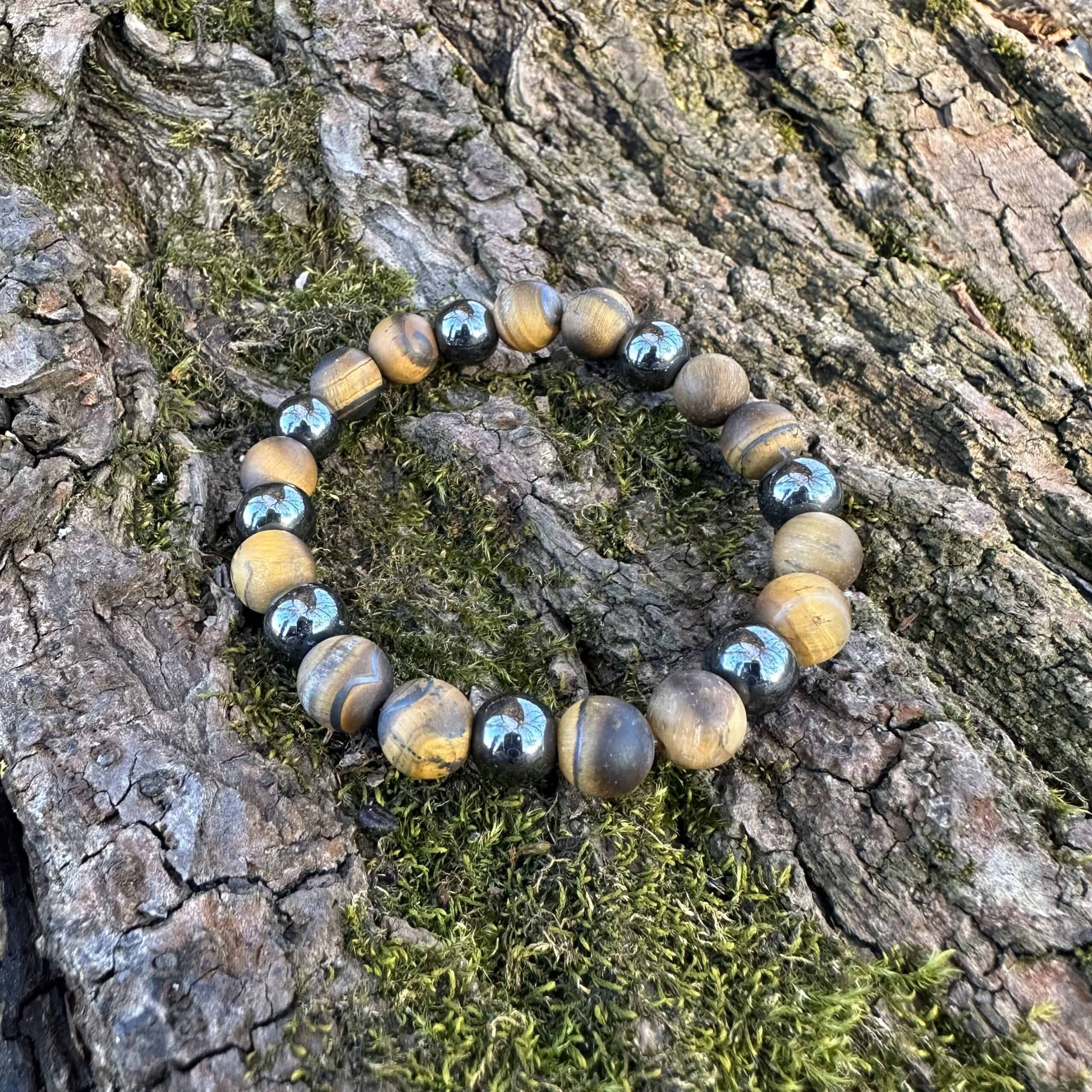 Matt tigrisszem és hematit karkötő