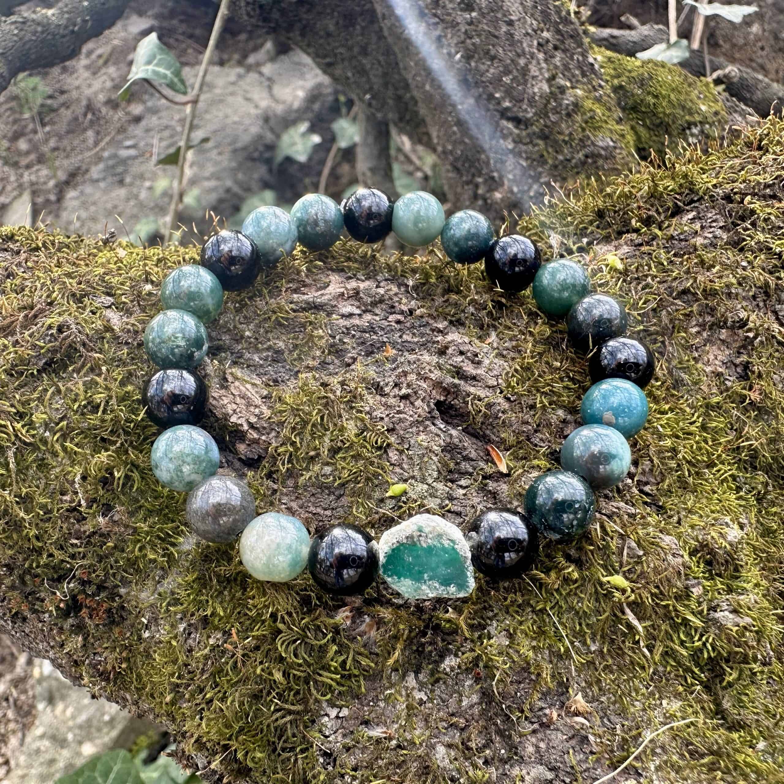 Mohaachát, fekete turmalin és aventurin karkötő